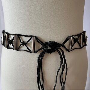 WOMENS BELT BOHEMIAN TIE FRONT SILVERTONE BARS EDGY TASSEL WHIMSIGOTH GRUNGE